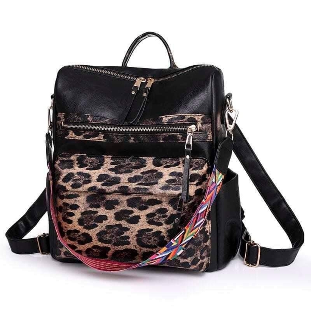 Stylish Black and Leopard Print Women's Backpack